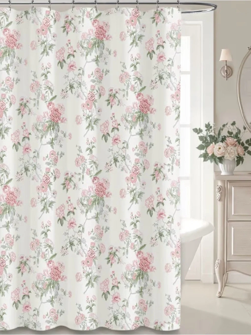 Floral Pink & Cream Shower Curtain - Classic Garden Print